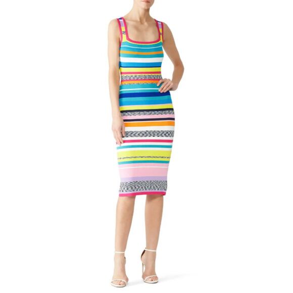 MILLY Sheath Dress Womens Petite P Rainbow Stripe Pullover Stretch Knit Colorful - Picture 1 of 10